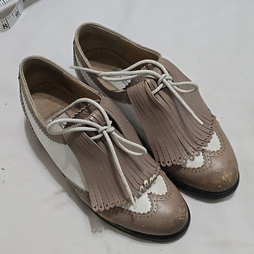 Walter Genuin Cream and Tan Loafers with Fringe Detail